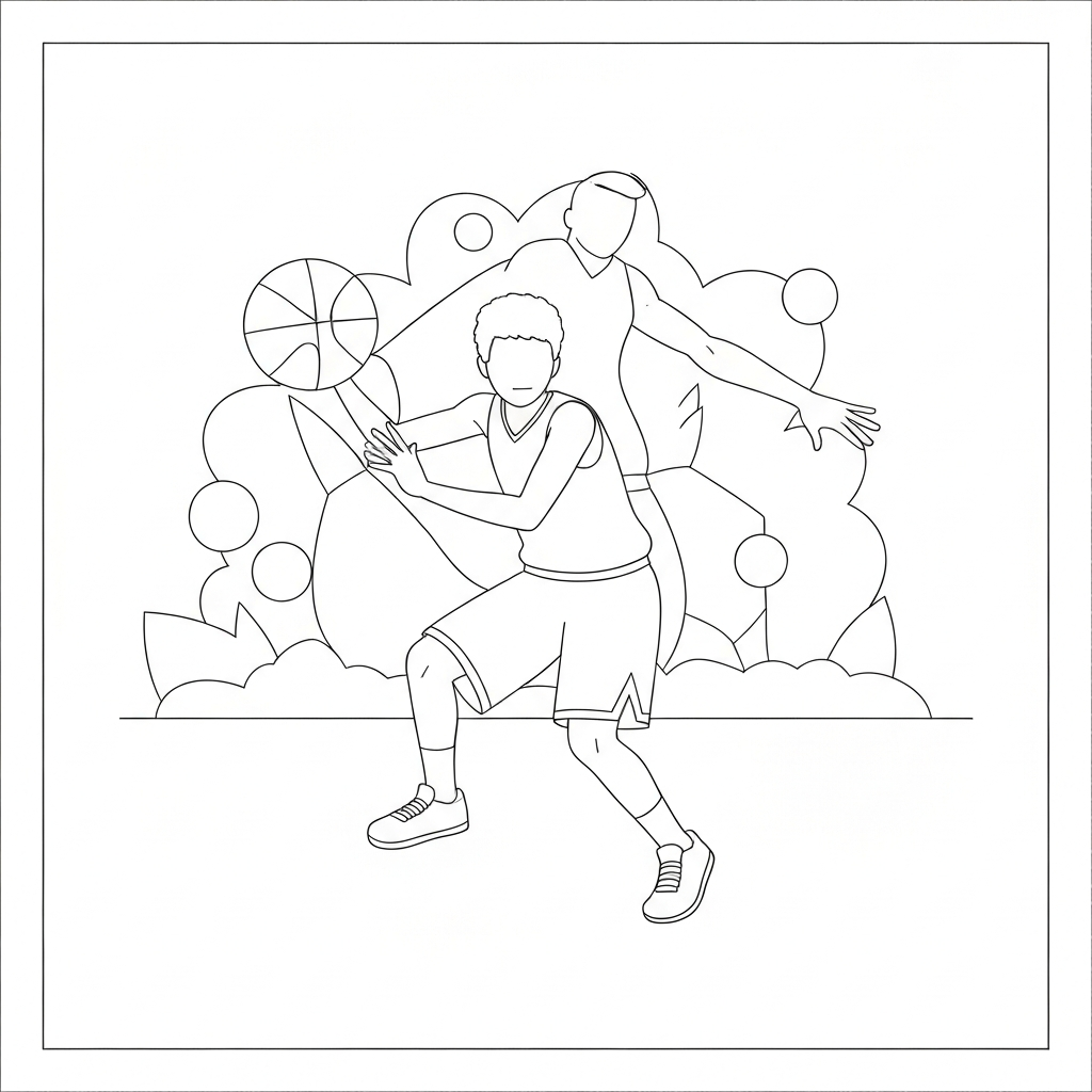 página para colorir abstrata de jogadores de basquete