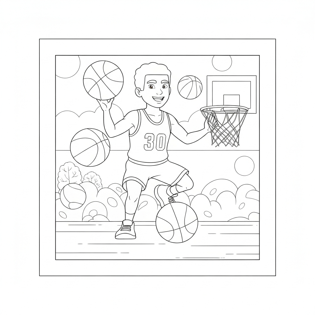 página para colorir de desenho animado de jogadores de basquete