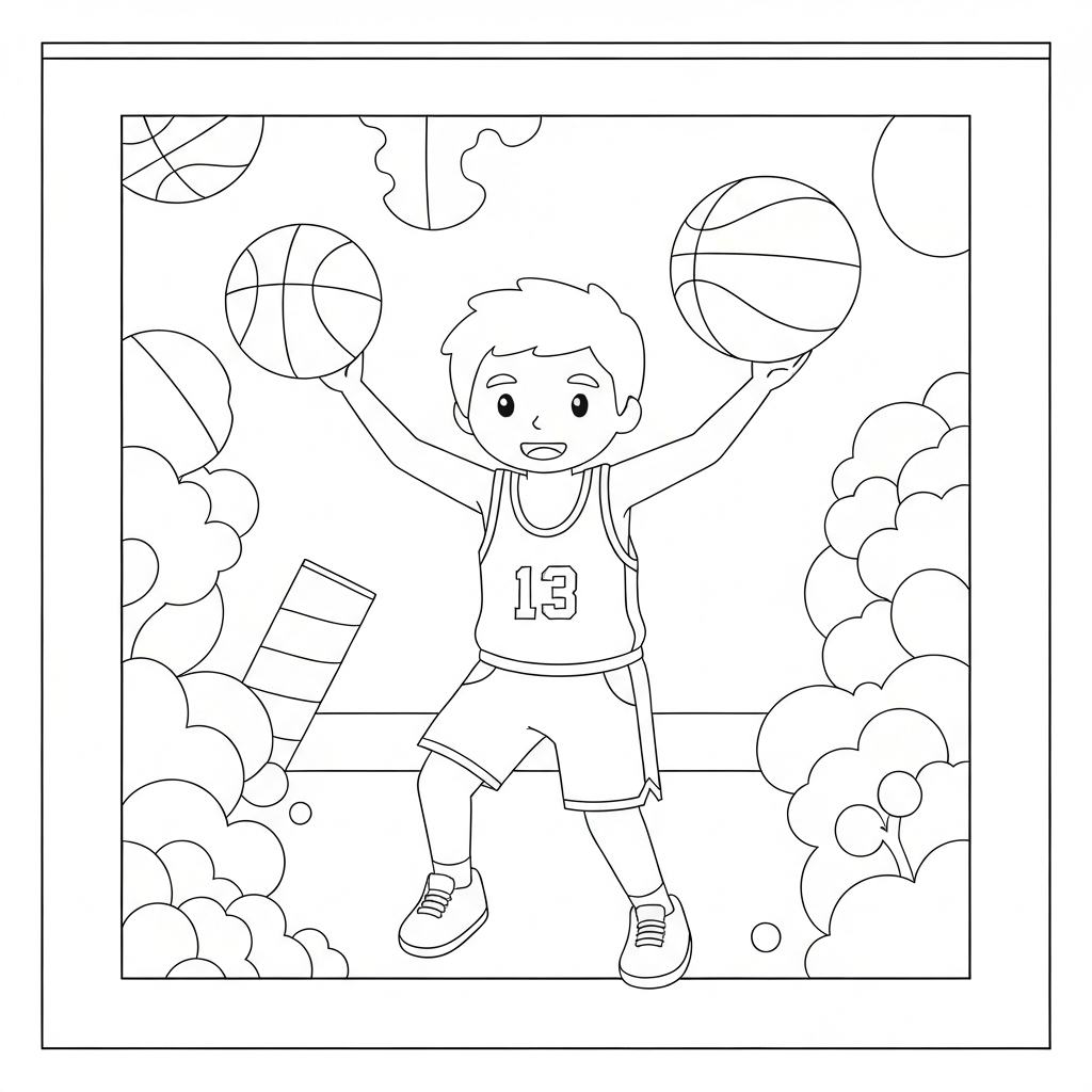 página para colorir fofa de jogadores de basquete