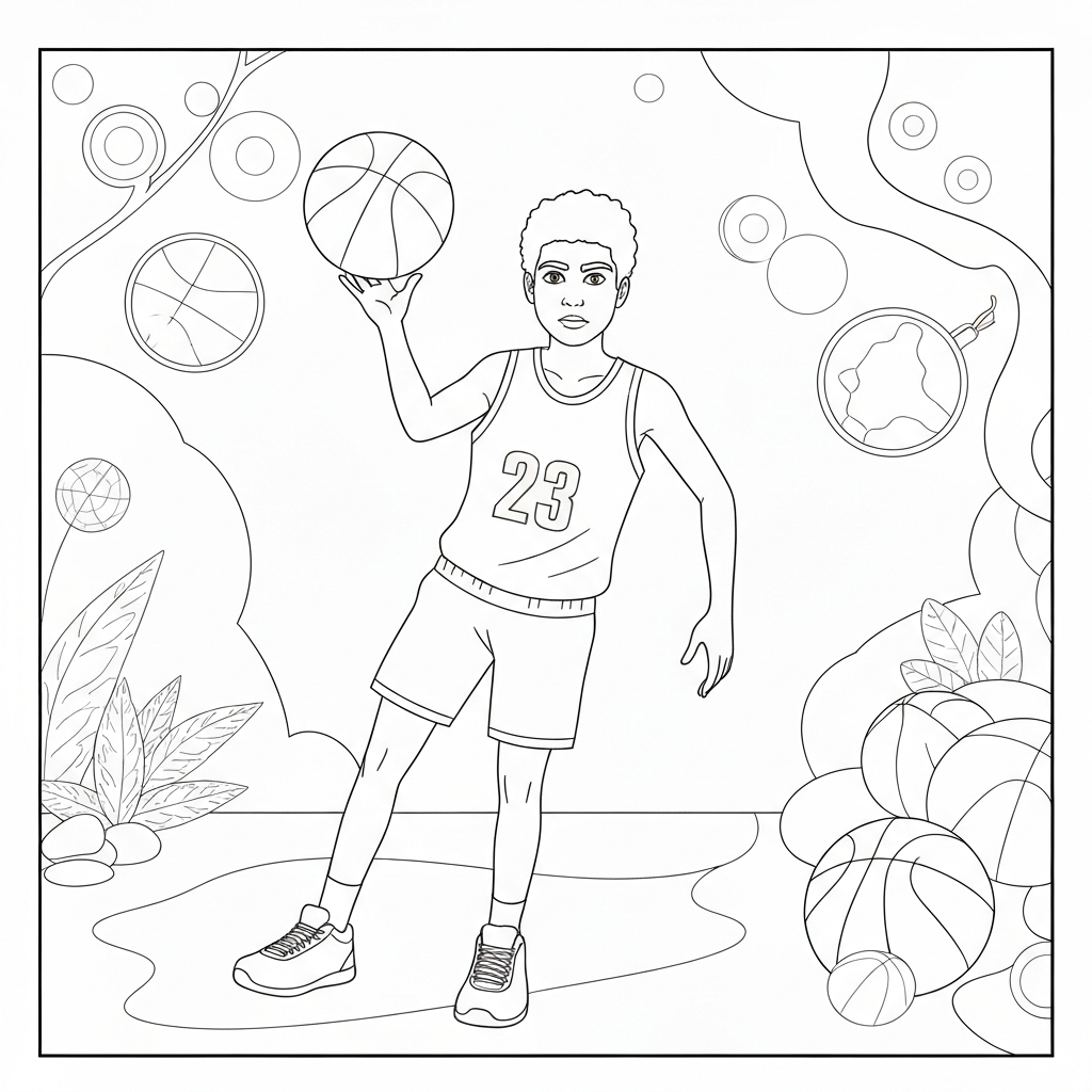 página para colorir educativa de jogadores de basquete