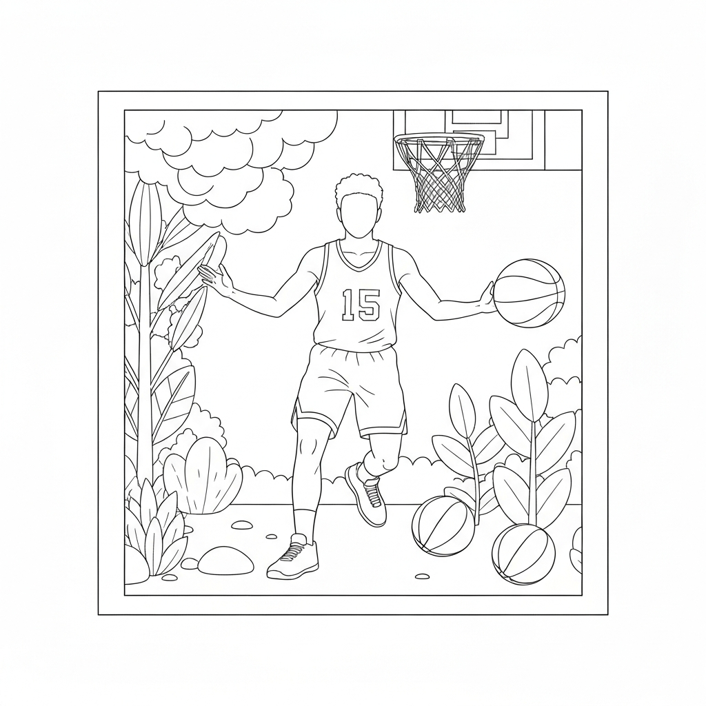 página para colorir de flores de jogadores de basquete