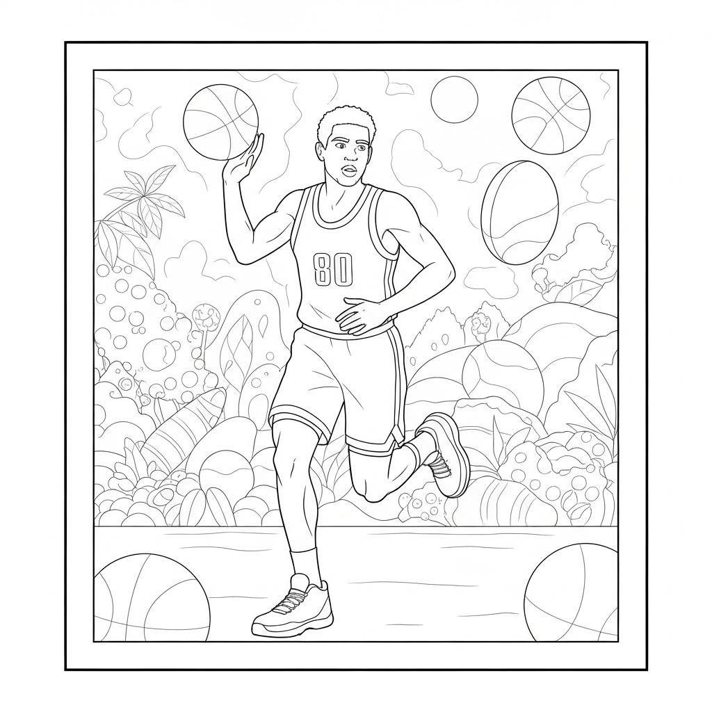 página para colorir de retrato de jogadores de basquete
