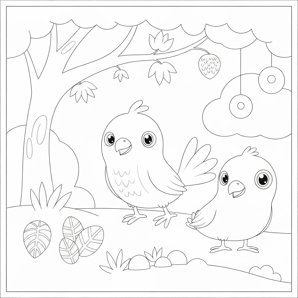 página de livro de colorir de pássaros de desenho animado página de colorir