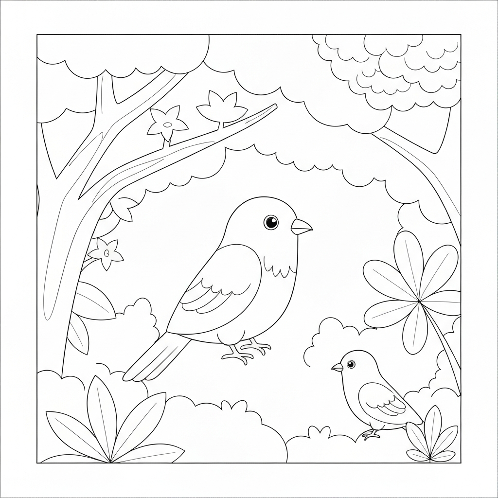 página de livro de colorir de pássaros simples página de colorir