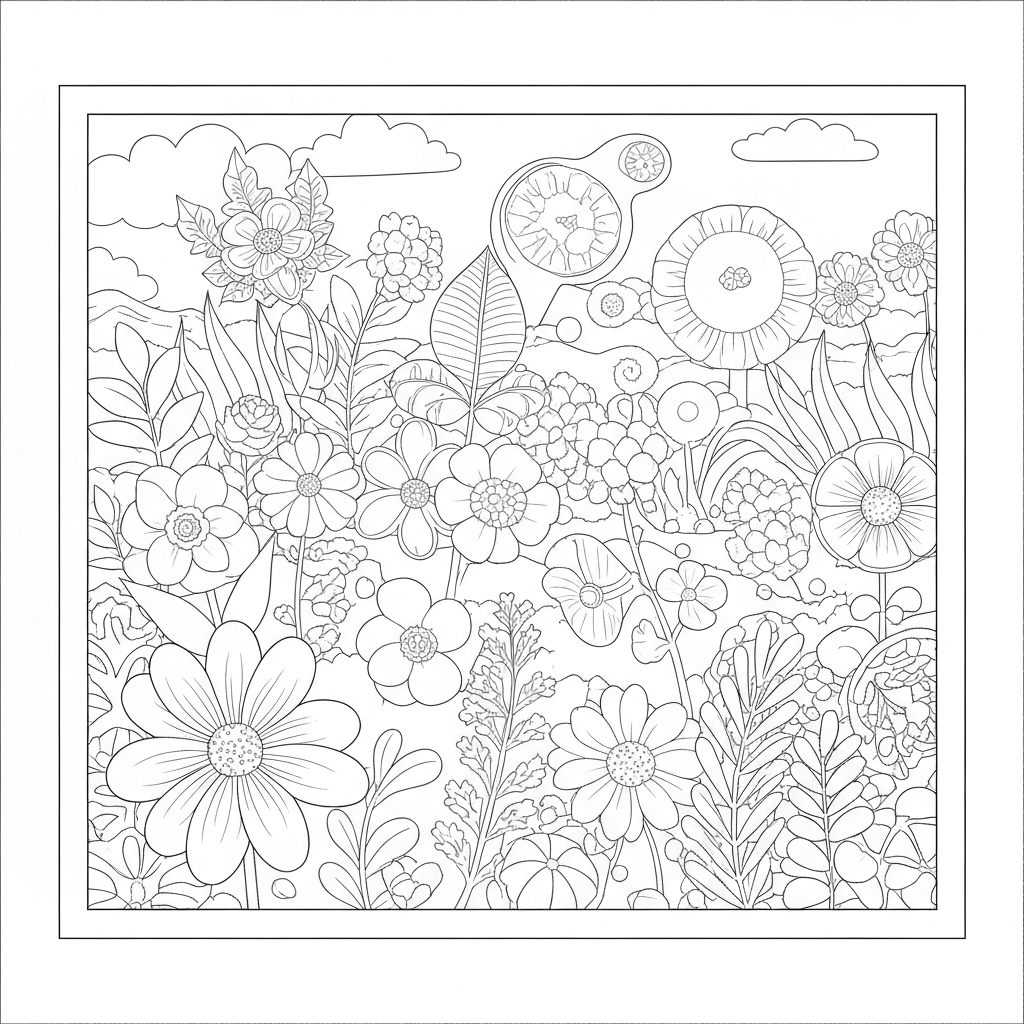 Blumen-Malvorlage in Schwarz-Weiß