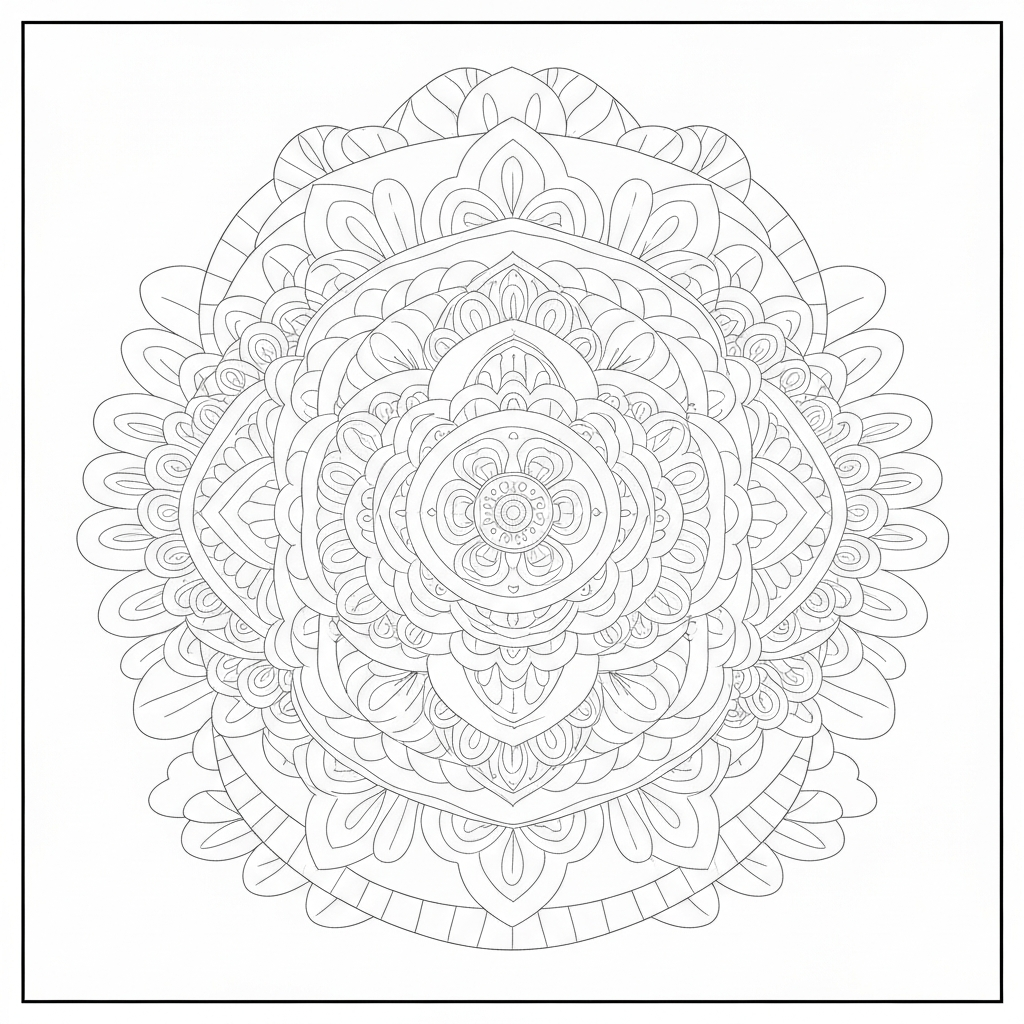 Mandala-Malvorlage in Schwarz-Weiß