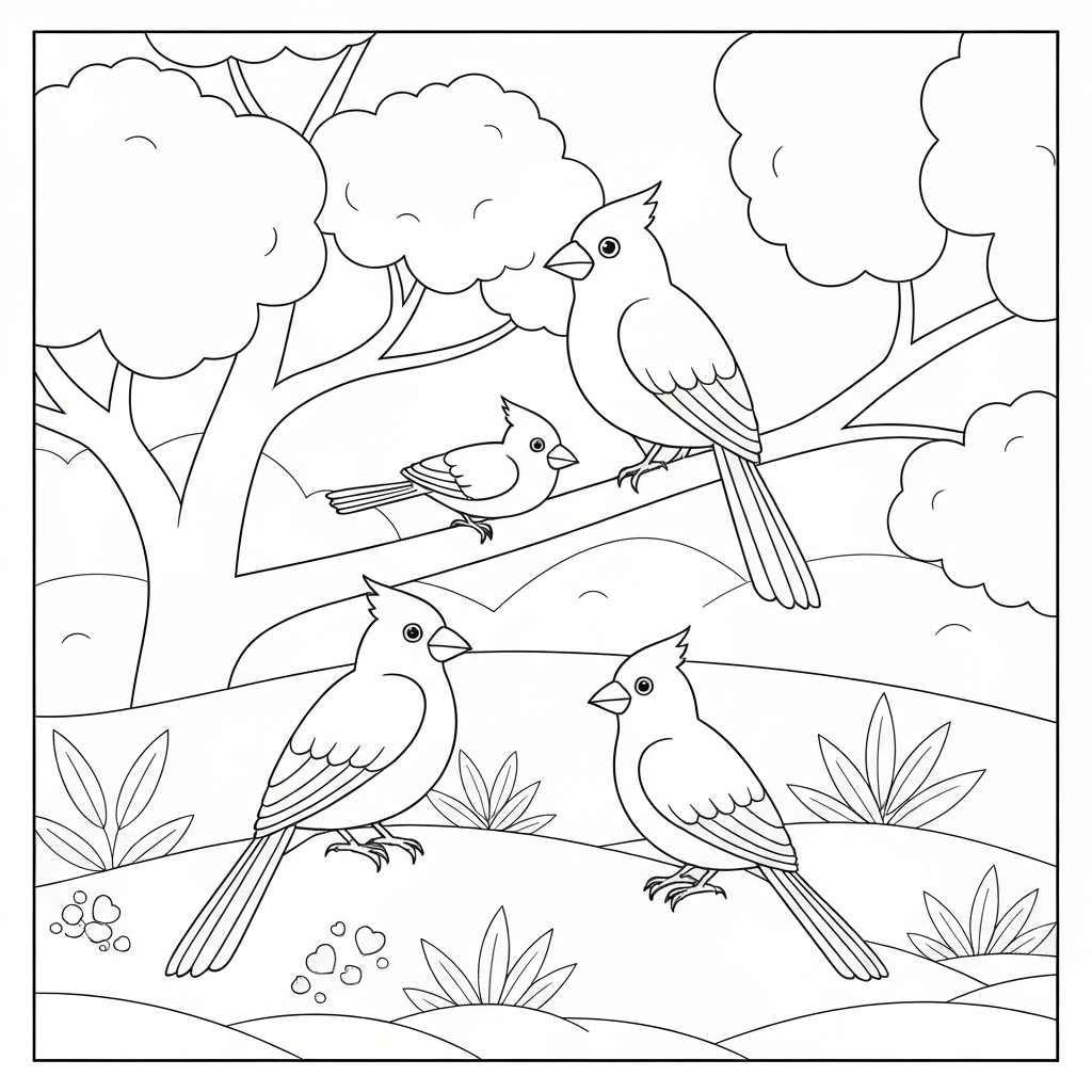 cardinal family coloring page