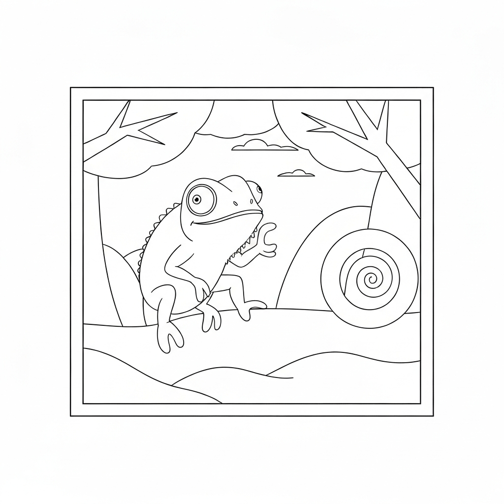 chameleon action coloring page
