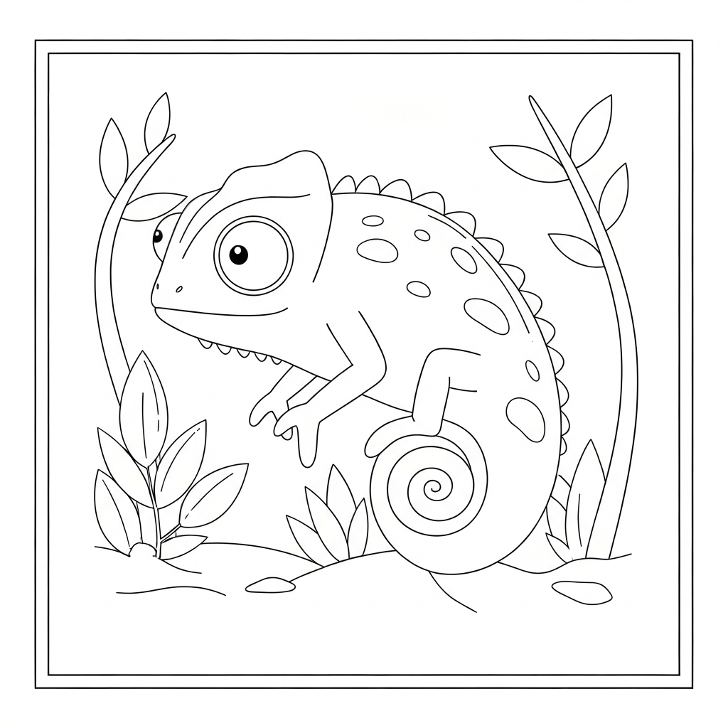 chameleon cute coloring page
