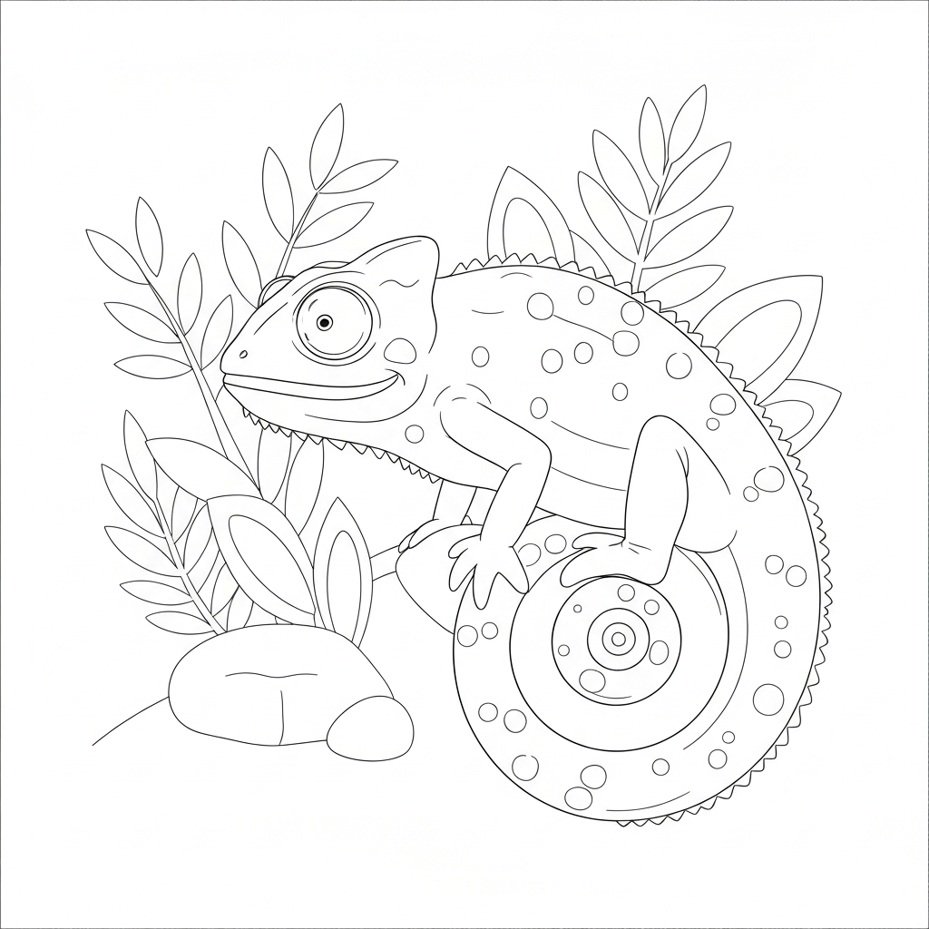 chameleon detailed coloring page