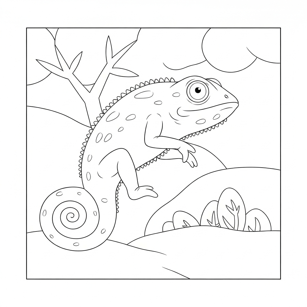 chameleon easy coloring page
