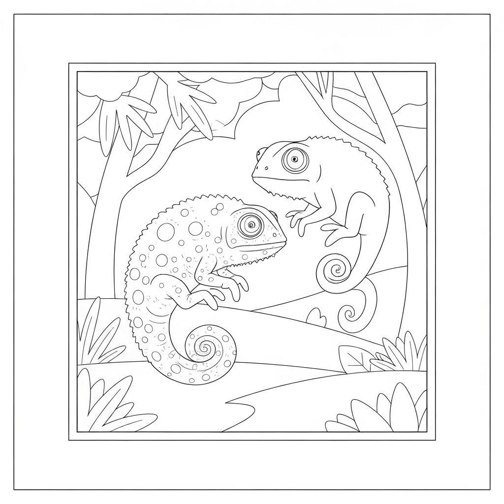 chameleon family coloring page