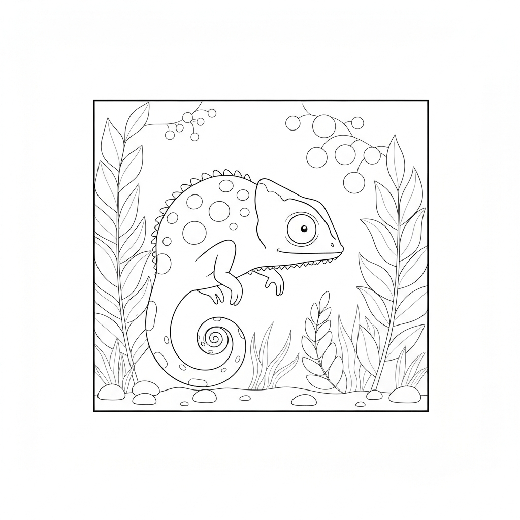 chameleon flowers coloring page