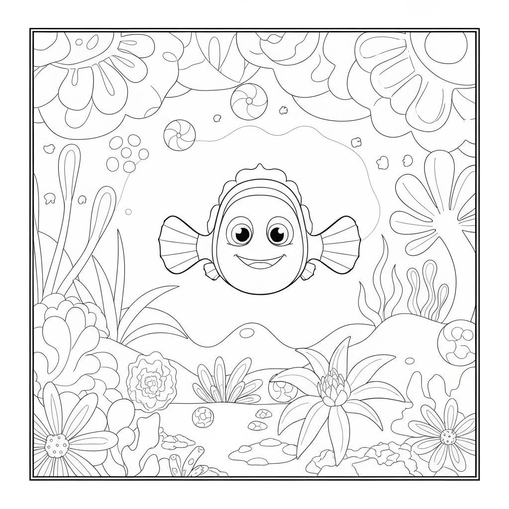 nemo flowers coloring page
