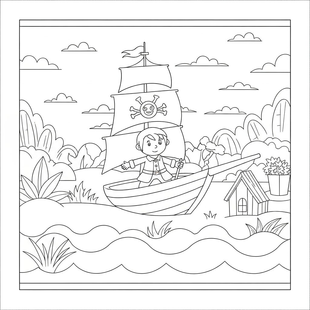 pirate ship abstract coloring page