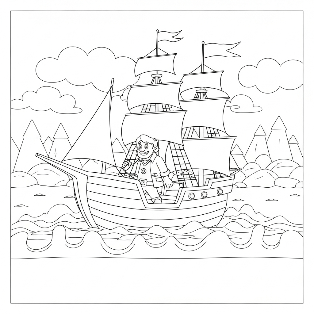 pirate ship cartoon coloring page