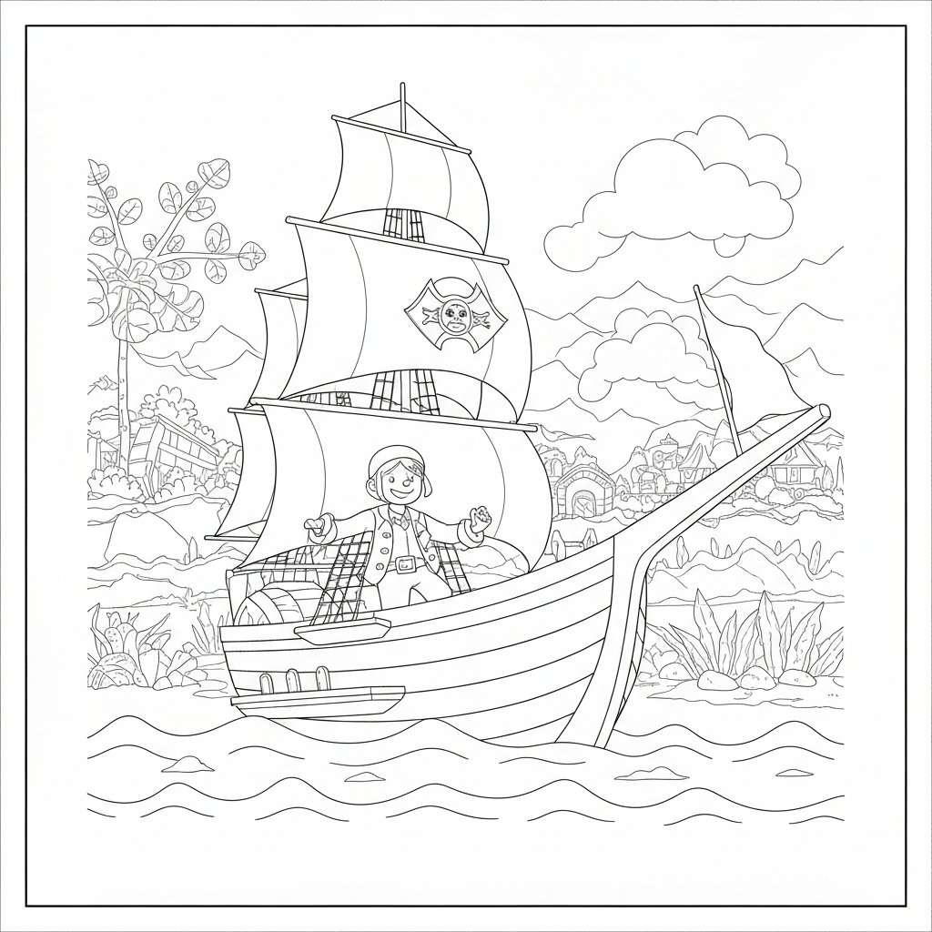 pirate ship detailed coloring page