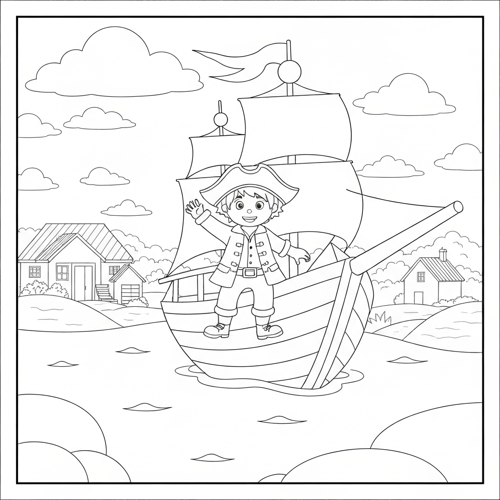 pirate ship educational coloring page