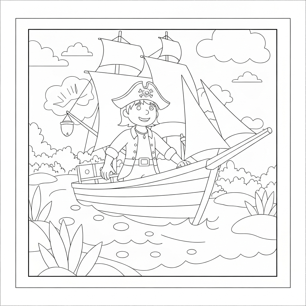 pirate ship flowers coloring page