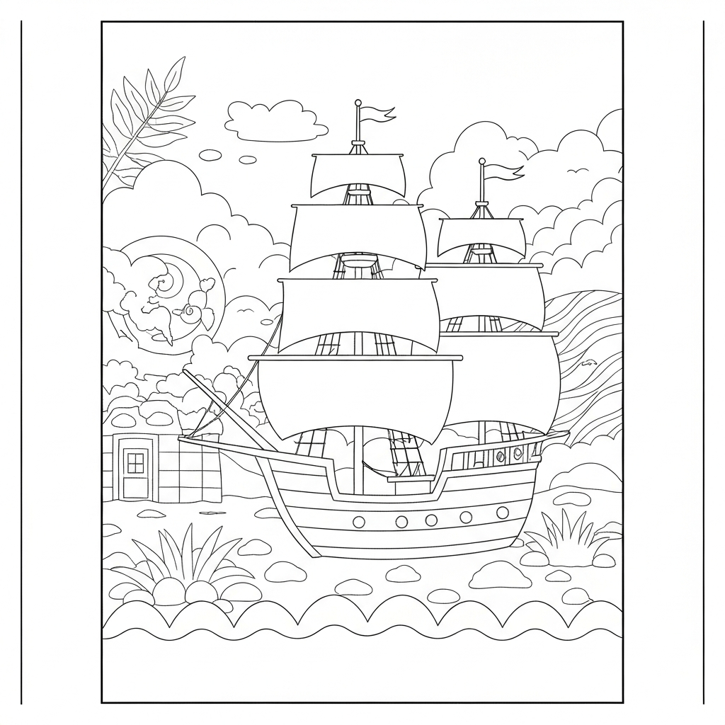 pirate ship mandala coloring page