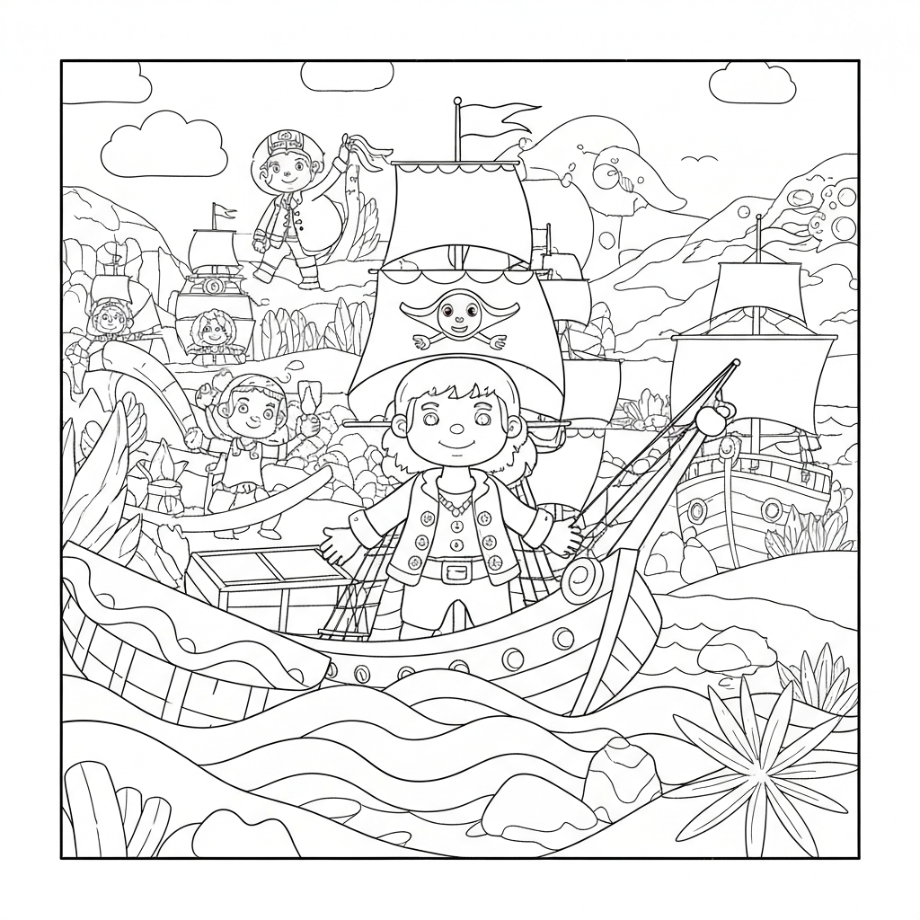 pirate ship pattern coloring page