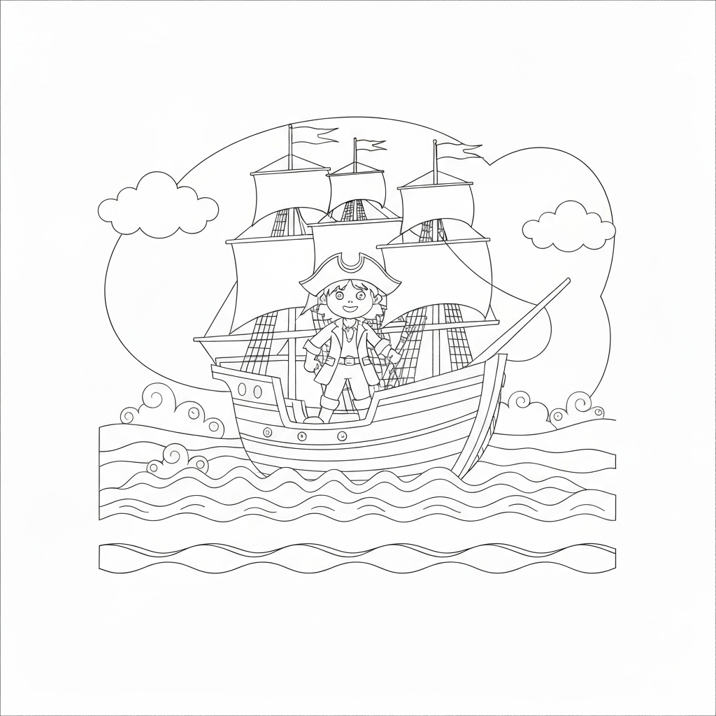pirate ship portrait coloring page