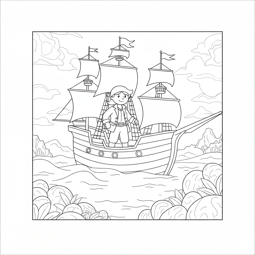 pirate ship simple coloring page