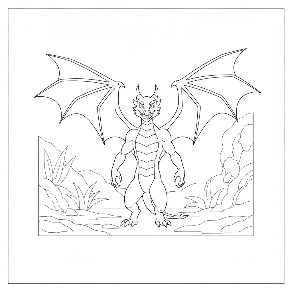 realistic dragon action coloring page