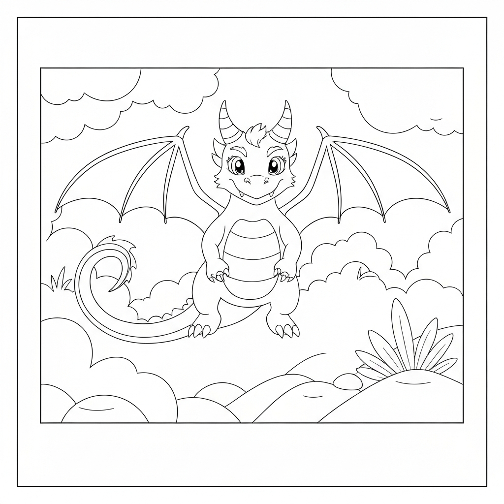 realistic dragon cute coloring page