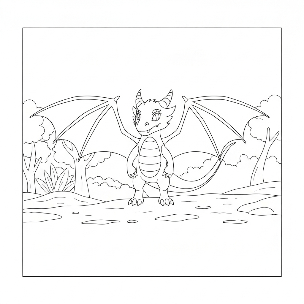 realistic dragon simple coloring page