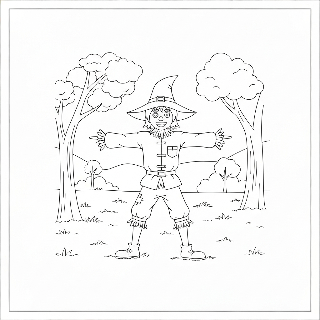 scarecrow action coloring page