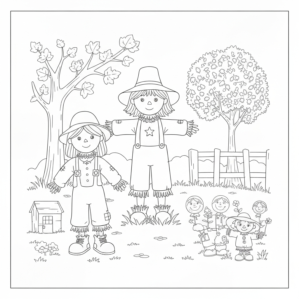 scarecrow family coloring page