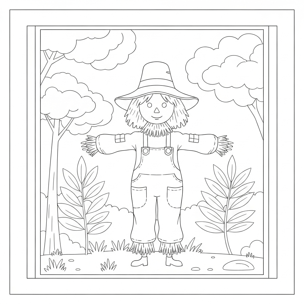 scarecrow flowers coloring page