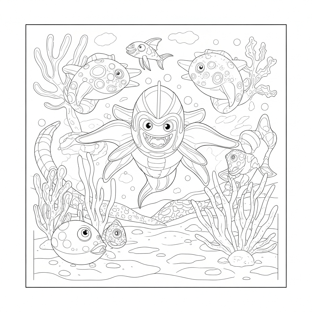 sea creature action coloring page