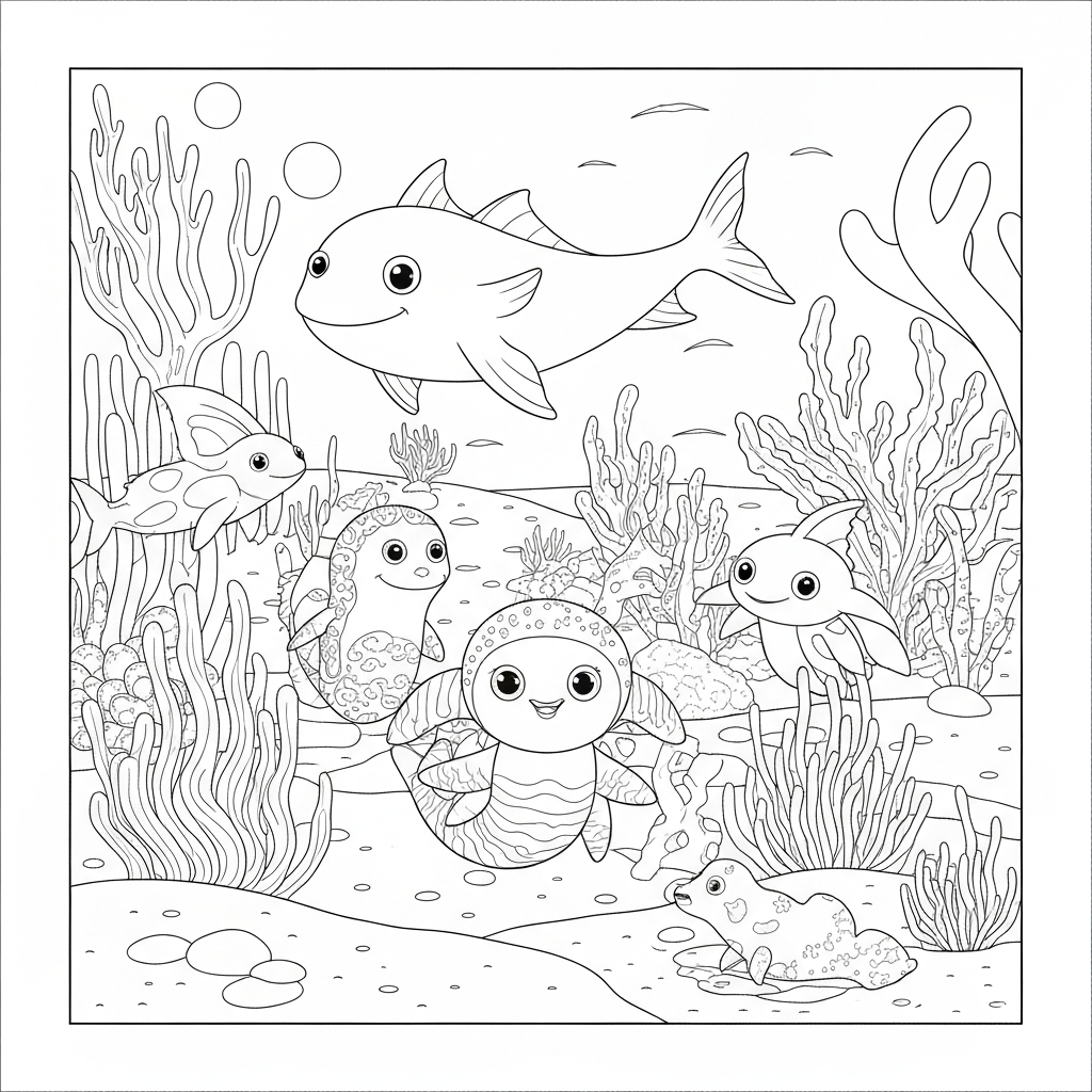 sea creature family coloring page