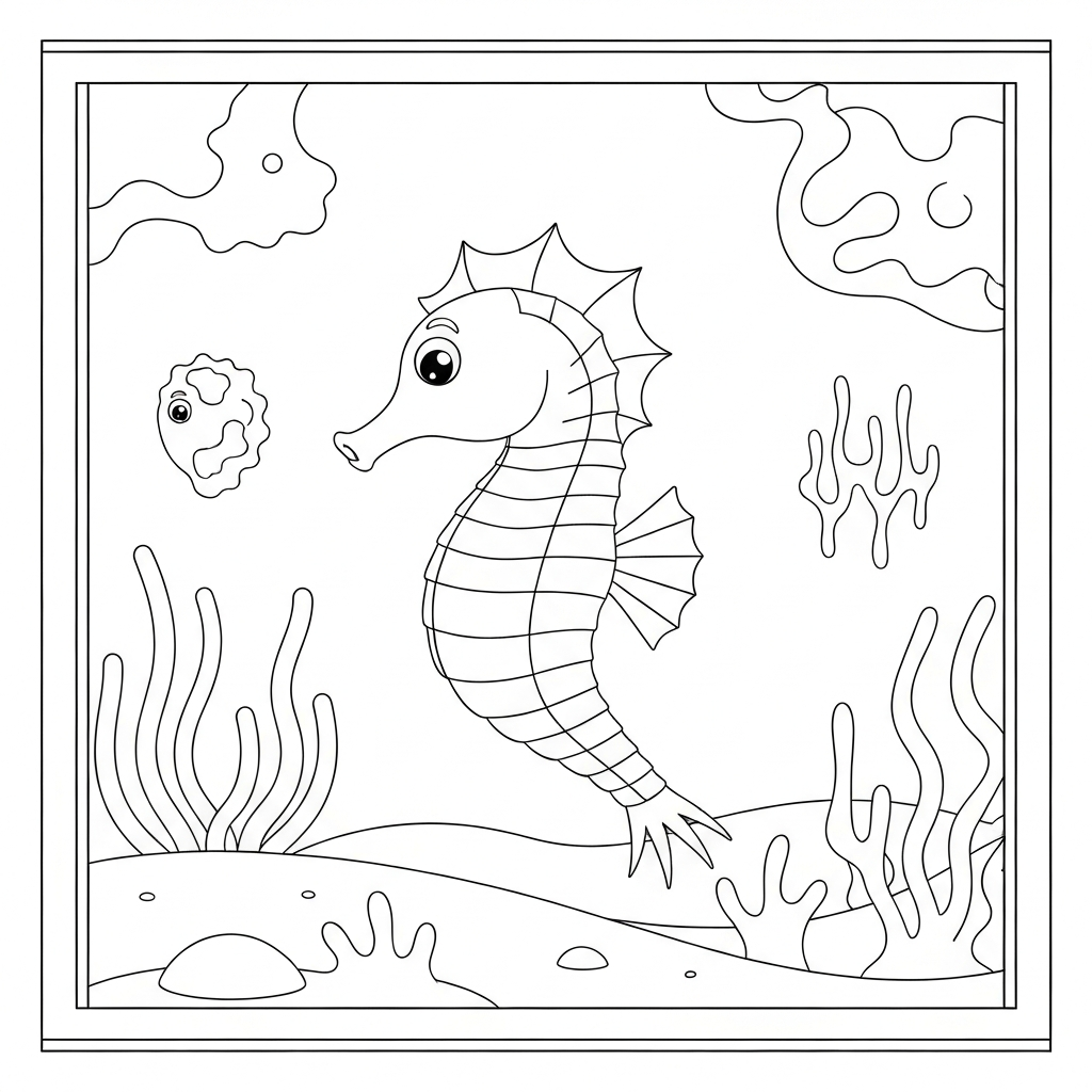 seahorse action coloring page