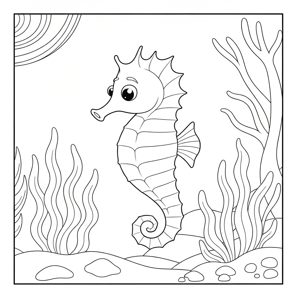 seahorse cartoon coloring page