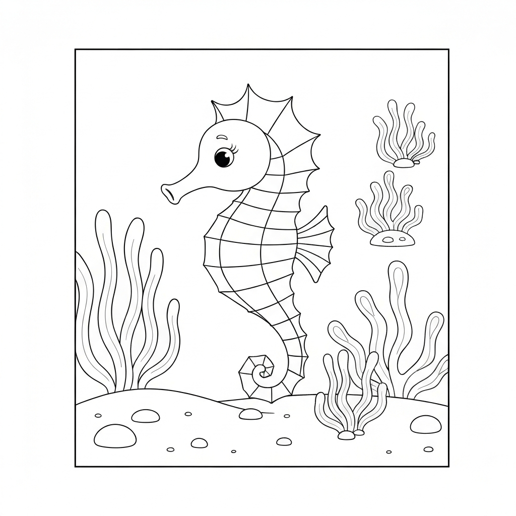 seahorse cute coloring page