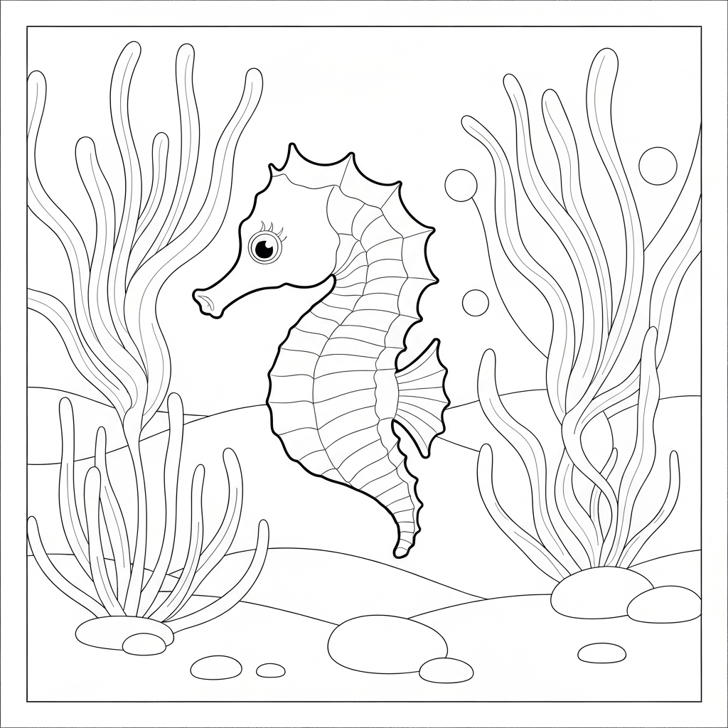 seahorse detailed coloring page