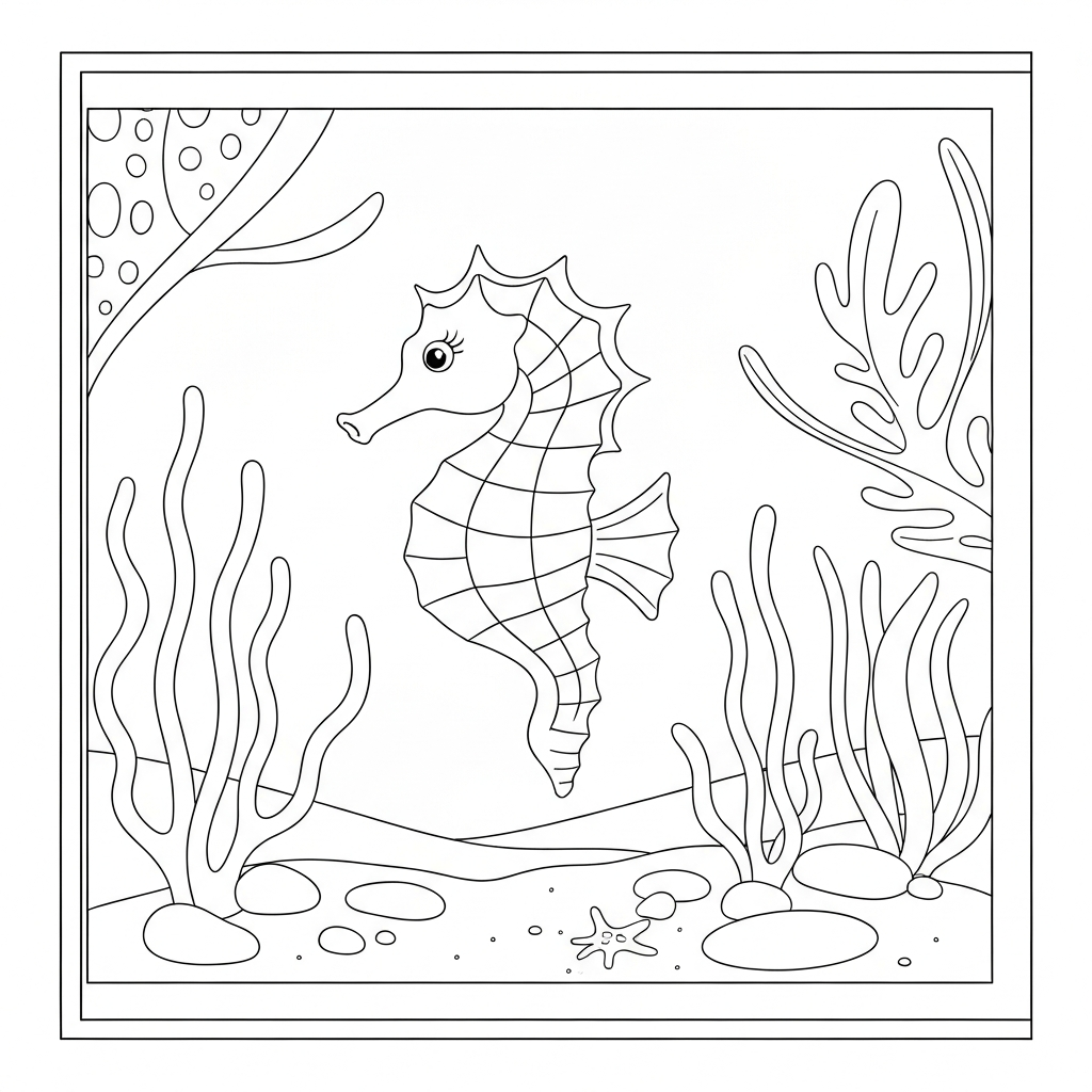 seahorse easy coloring page