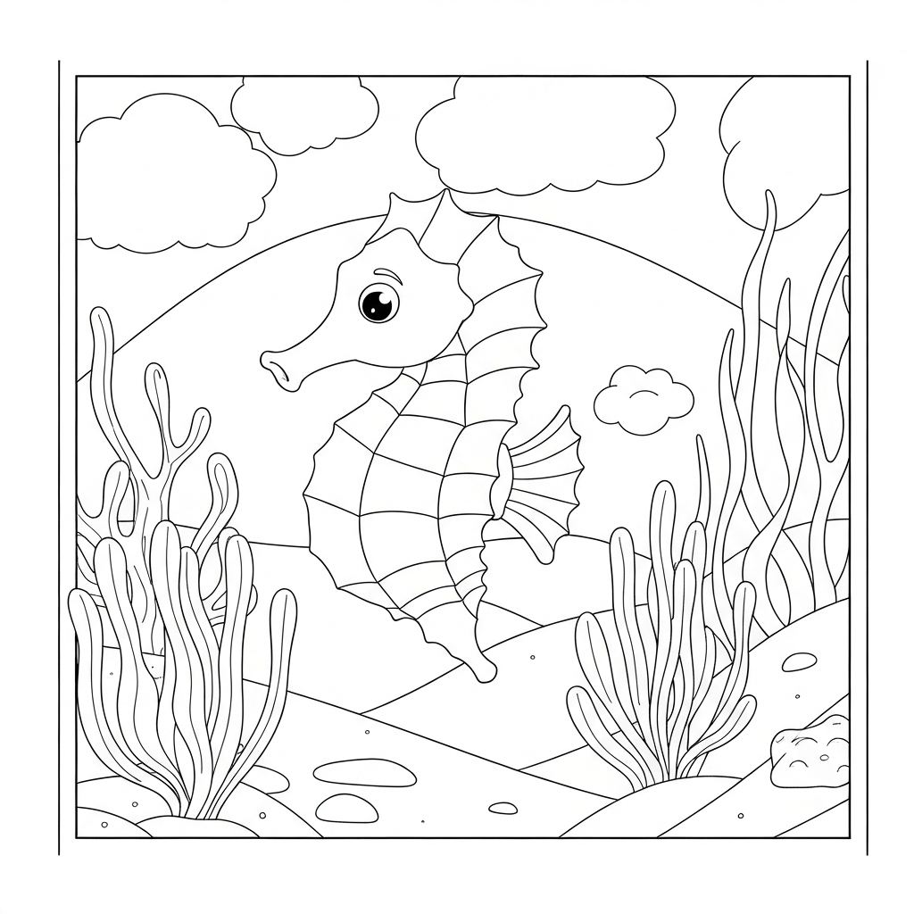 seahorse educational coloring page
