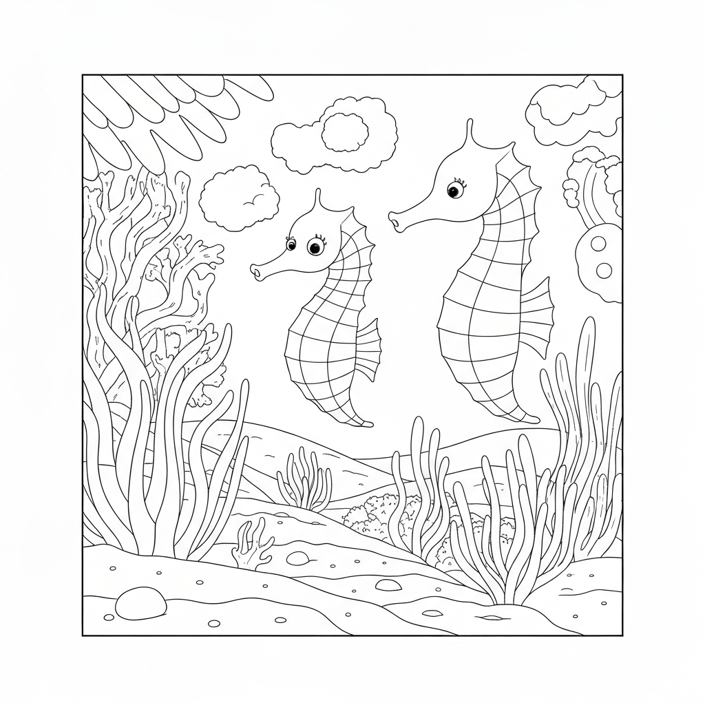 seahorse family coloring page