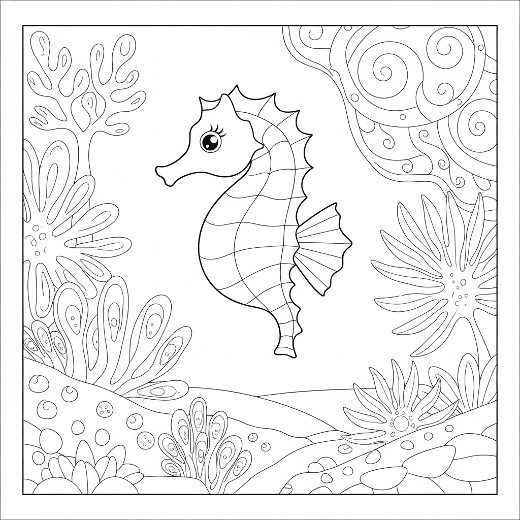 seahorse flowers coloring page