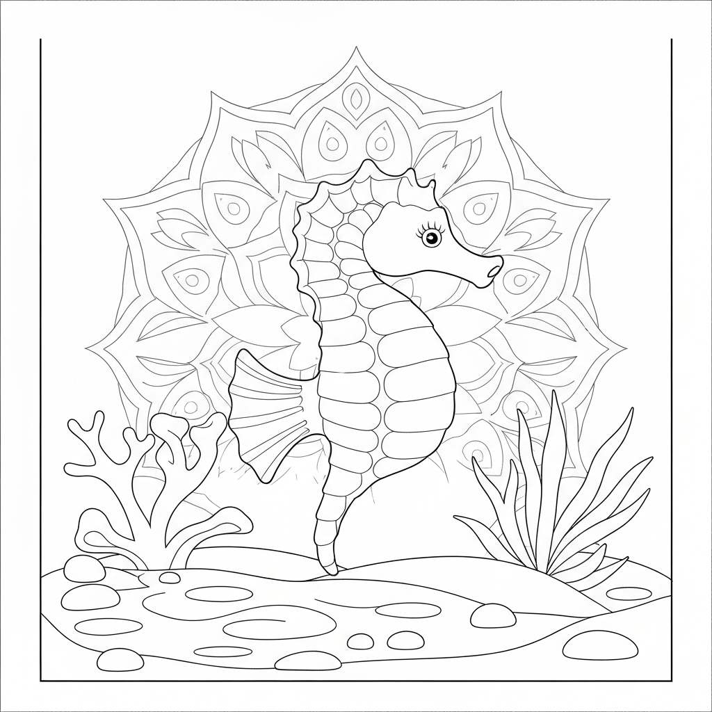 seahorse mandala coloring page