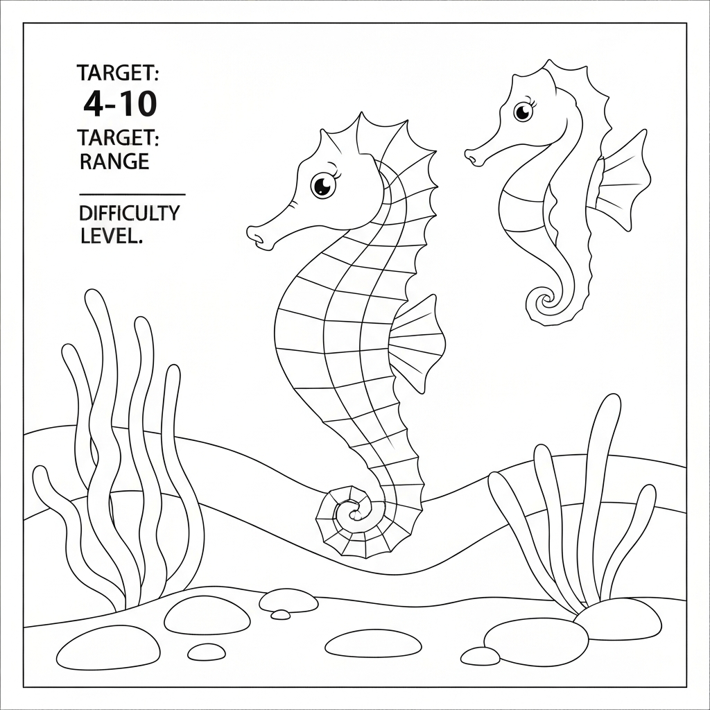 seahorse portrait coloring page
