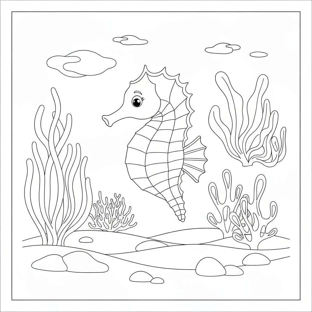 seahorse simple coloring page