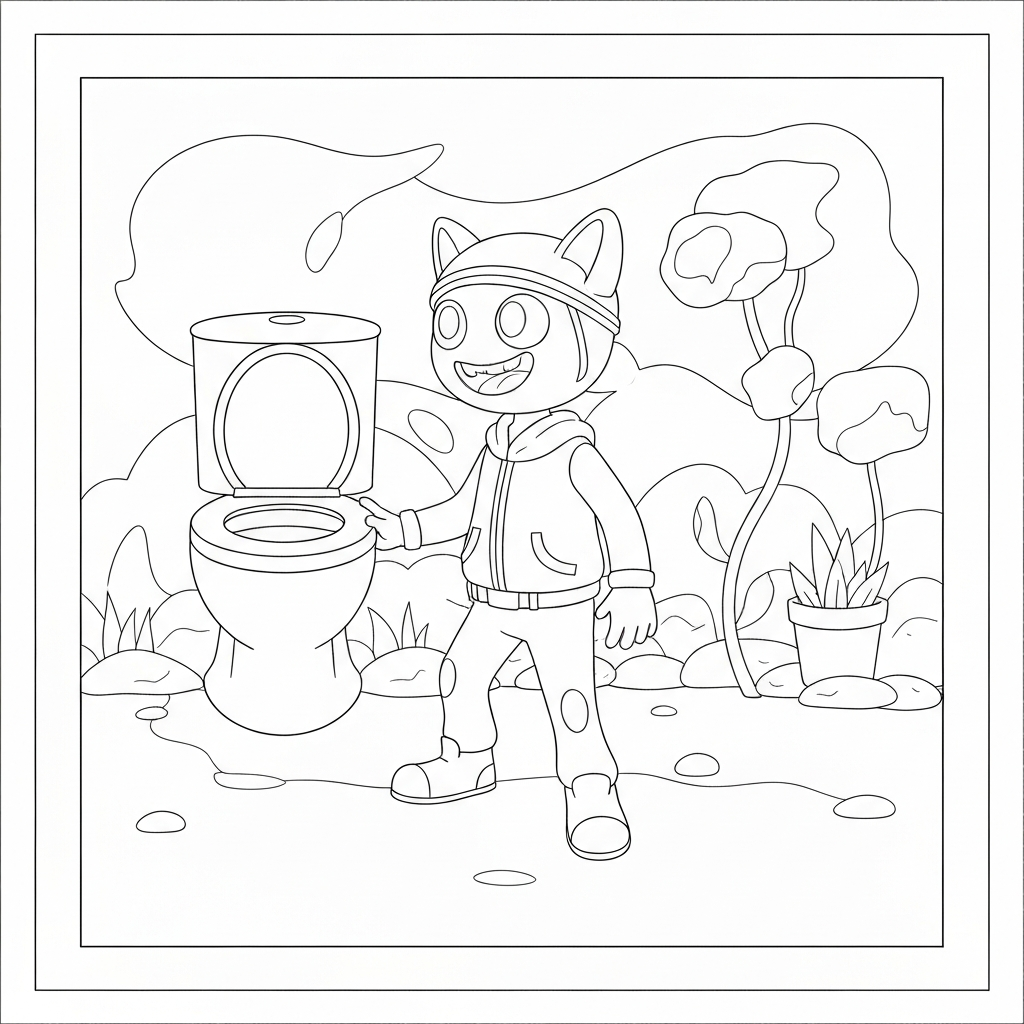 skibidi toilet action coloring page