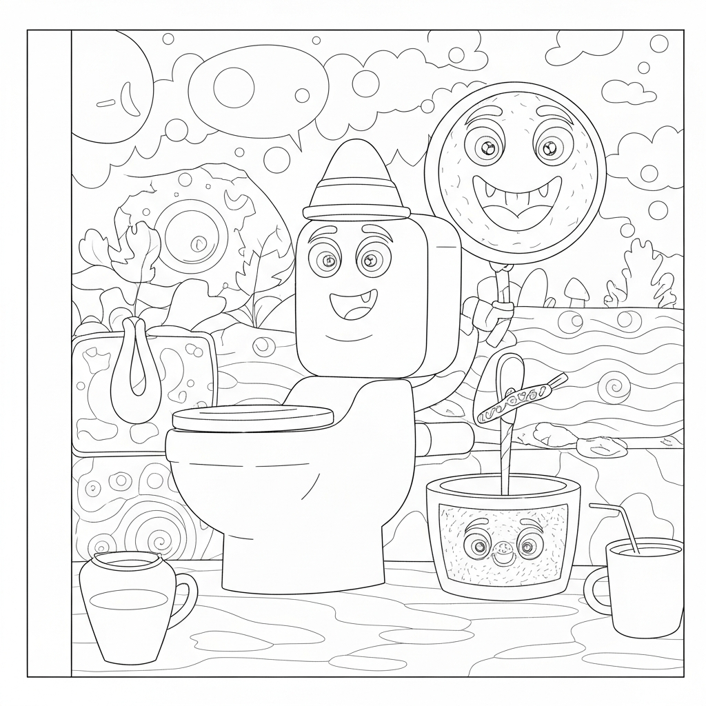 skibidi toilet detailed coloring page