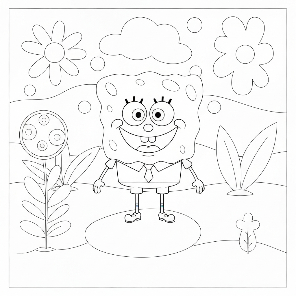sponge bob color pages flowers coloring page