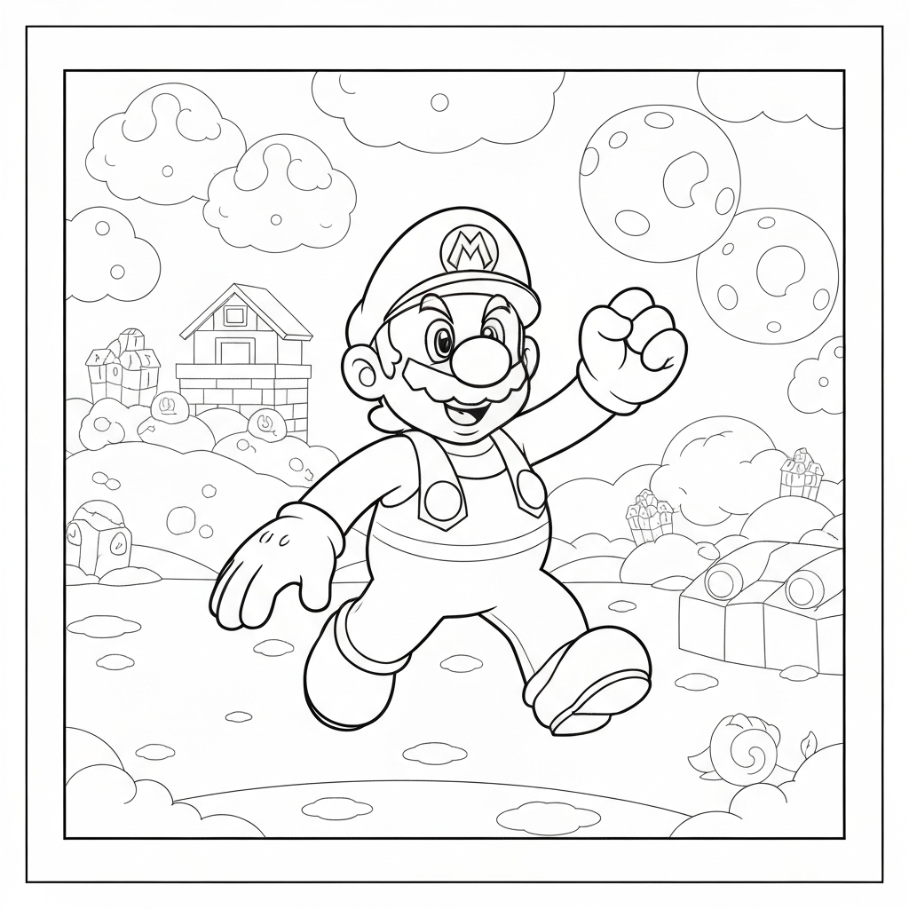 Super Mario Brothers detaillierte Malvorlage